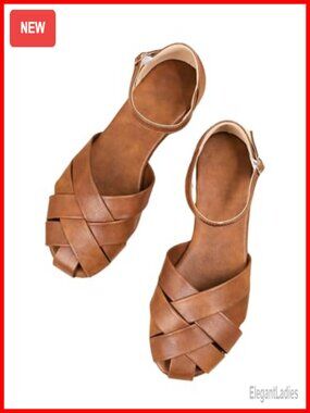PU Leather Closed Toe Ankle Strap Gladiator Flats Sandals